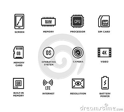 Mobile Device Components Vector Icon Set Vector Illustration