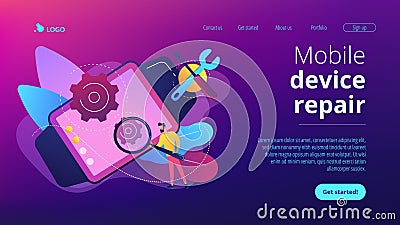 Mobile device repair concept landing page. Vector Illustration