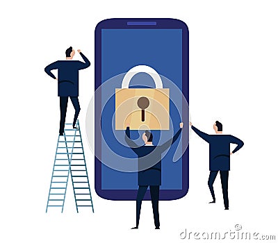 Mobile device security. cyber security concept. protecting personal information and data with smartphone. illustration Vector Illustration