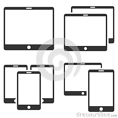 Mobile Device Vector Flat Icon Set Vector Illustration