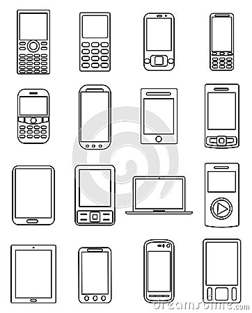 Mobile devices line icons set Vector Illustration