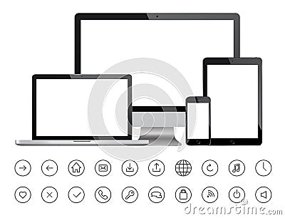 Mobile devices and minimalistic icons Vector Illustration