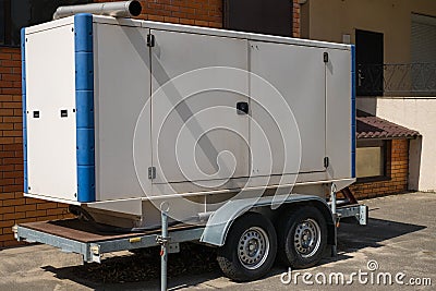 Mobile diesel generator for emergency electric power on the trailer. Stock Photo