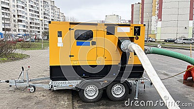 Mobile diesel generator for pumping water from flooded areas Stock Photo