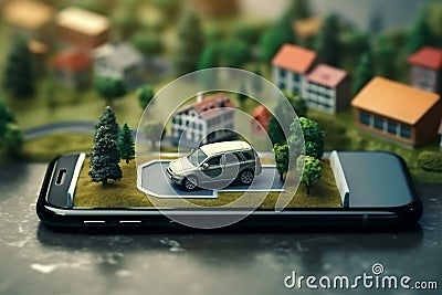 mobile direction position phone gps location map travel navigation point. Generative AI. Stock Photo