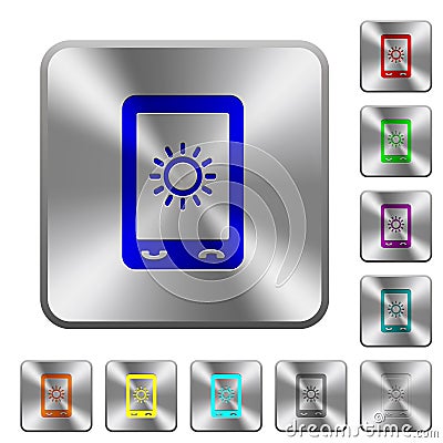 Mobile display brightness rounded square steel buttons Stock Photo
