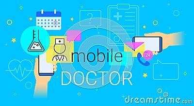 Mobile doctor and medicine research results on smartphone concept illustration Vector Illustration