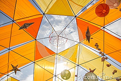 A Geodesic Dome Tents. A hemispherical thin-shell structure lattice-shell based on a geodesic polyhedron Stock Photo