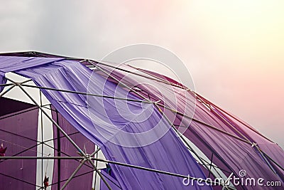 Mobile dome decoration design. A Geodesic Dome Tents. A hemispherical thin-shell structure lattice-shell based on a Stock Photo