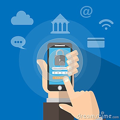 Mobile encryption Must go through the security system There are devices that need to be encrypted through such as bank encrypt Vector Illustration