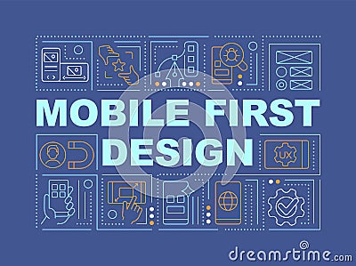 Mobile first design word concepts dark blue banner Vector Illustration