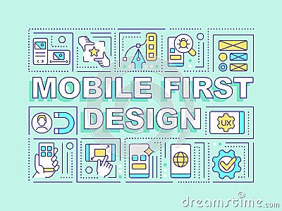 Mobile first design word concepts turquoise banner Vector Illustration