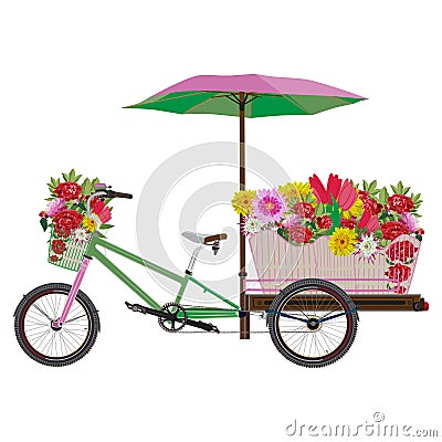 Mobile flower bike vector flat illustration Vector Illustration