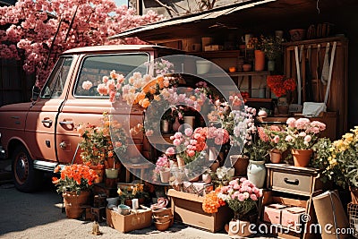 Mobile flower shop on wheels Stock Photo