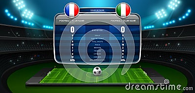 Mobile football live score board stadium and spotlight Vector Illustration