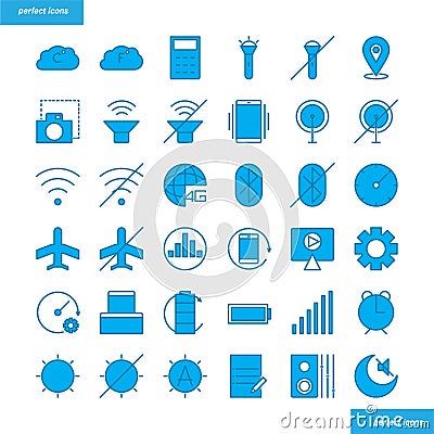 Mobile Function Blue Icons set style Vector Illustration