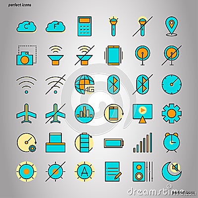 Mobile Function Color Line Icons perfect pixel. Vector Illustration