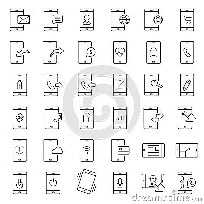 Mobile function outline icon set.Vector symbols. Vector illustration Vector Illustration