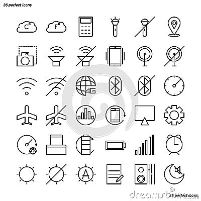 Mobile Function Outline Icons perfect pixel. Stock Photo