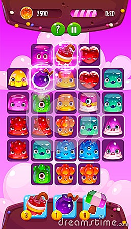 Mobile game app with funny jelly creatures Cartoon Illustration