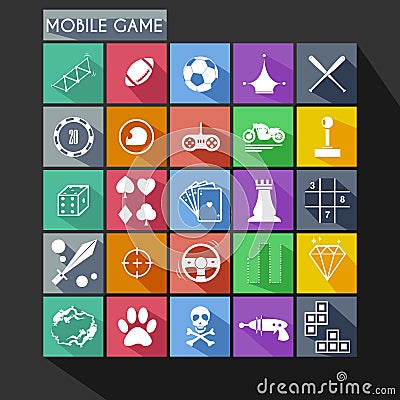 Mobile Game Flat Icon Long Shadow Vector Illustration