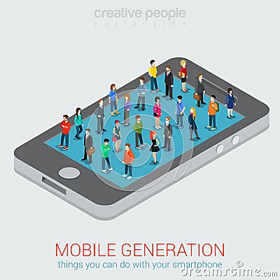 Mobile generation micro people isometric concept Vector Illustration