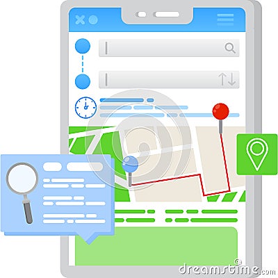 Mobile GPS app icon find shortest route vector Vector Illustration