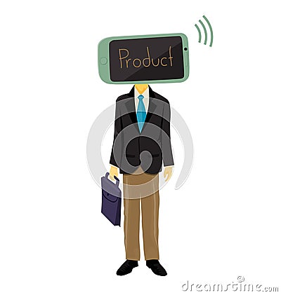 Mobile Head Salesman Vector Illustration