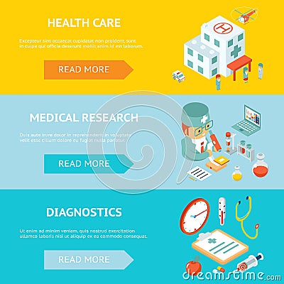 Mobile health care and medical research banners Vector Illustration