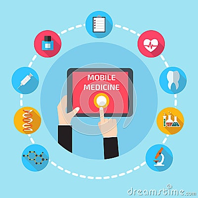 Mobile health with hand hand holding tablet Vector Illustration