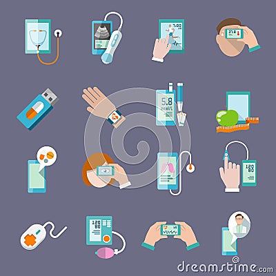 Mobile health icons set flat Vector Illustration