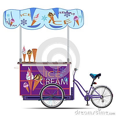 Mobile ice cream bike vector flat illustration Vector Illustration