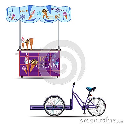 Mobile ice cream bike vector flat illustration Vector Illustration