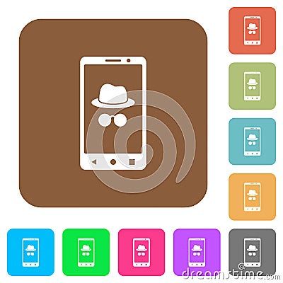 Mobile incognito rounded square flat icons Stock Photo