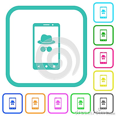 Mobile incognito vivid colored flat icons Vector Illustration