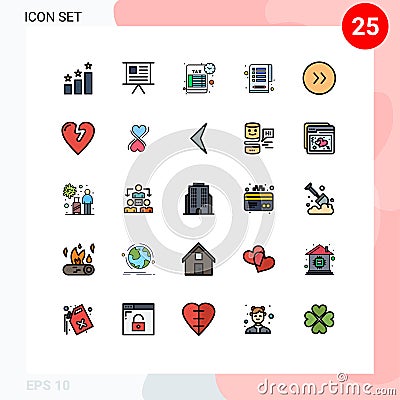 Mobile Interface Filled line Flat Color Set of 25 Pictograms of right, arrows, reminder, tasks, checklist Vector Illustration