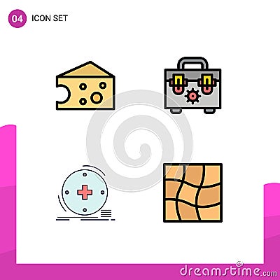 Mobile Interface Filledline Flat Color Set of 4 Pictograms of breakfast, healthcare, bag, clinical, distort Vector Illustration