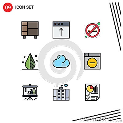 Mobile Interface Filledline Flat Color Set of 9 Pictograms of cloud, invert, upload, design, smoking Vector Illustration