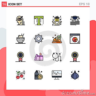 Mobile Interface Flat Color Filled Line Set of 16 Pictograms of chinese, plastic, designer, material, present Vector Illustration