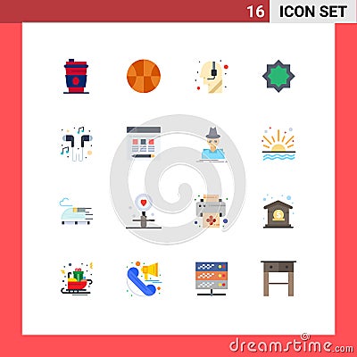 Mobile Interface Flat Color Set of 16 Pictograms of headset, islam, call, star, decoration Vector Illustration