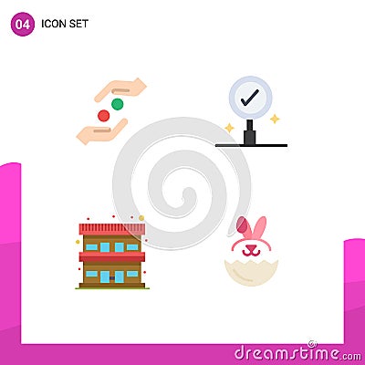 Mobile Interface Flat Icon Set of 4 Pictograms of care, accommodation, help, find, travel Vector Illustration