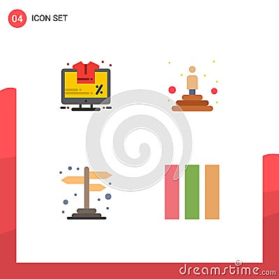 Mobile Interface Flat Icon Set of 4 Pictograms of monitor, navigation, sale, professional, cross road Vector Illustration