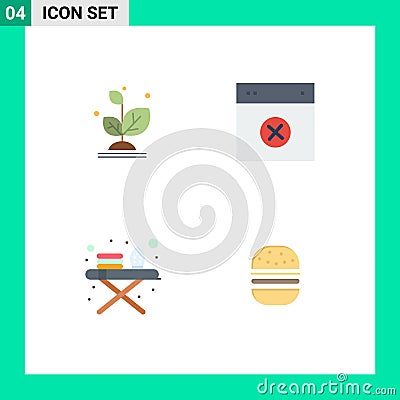 Mobile Interface Flat Icon Set of 4 Pictograms of plant, ironing board, success, layout, ironing tools Vector Illustration