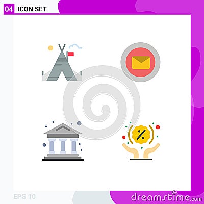 Mobile Interface Flat Icon Set of 4 Pictograms of tent free, school, american, support, money Vector Illustration