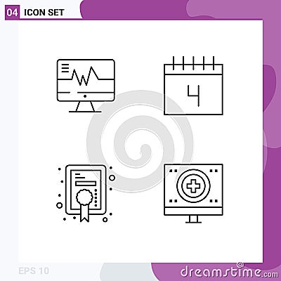 Set of 4 Vector Filledline Flat Colors on Grid for medical, award, heartbeat, schedule, achievement Vector Illustration