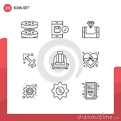 Mobile Interface Outline Set of 9 Pictograms of greece, sagittarius, shipping, astrology, shopping Vector Illustration