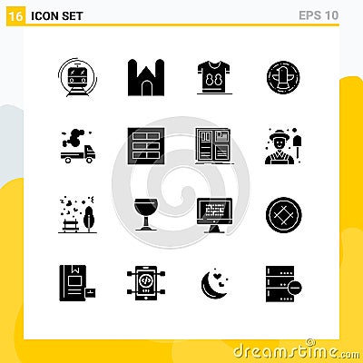 Mobile Interface Solid Glyph Set of 16 Pictograms of celebration, american, fortress, player, shirts Vector Illustration