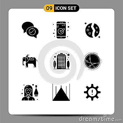 Mobile Interface Solid Glyph Set of 9 Pictograms of house, apartment, astronomy, animal, space Vector Illustration