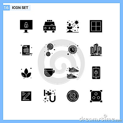 Mobile Interface Solid Glyph Set of 16 Pictograms of room, house, cactus, home, grow Vector Illustration