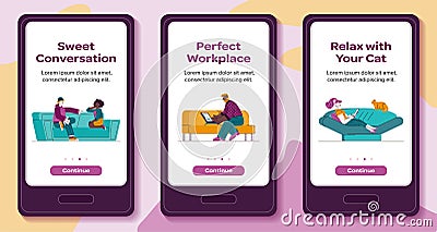 Mobile interfaces with people work at home sketch vector illustration isolated. Vector Illustration